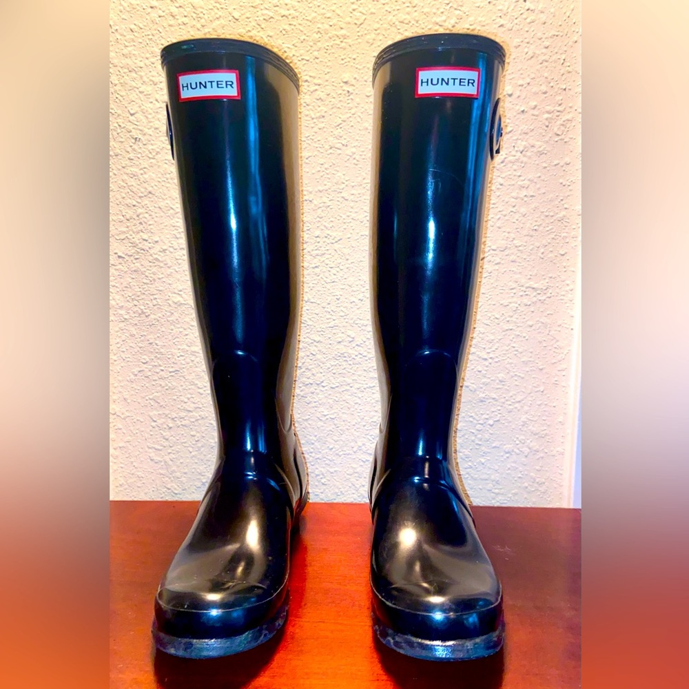 Hunter Wellies Original Tall Gloss Buckle Strap Rain Boots